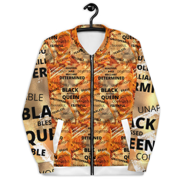 BBB ( Beautiful Black Blessed-Queen) Unisex Bomber Jacket (Gold/White sleeve)