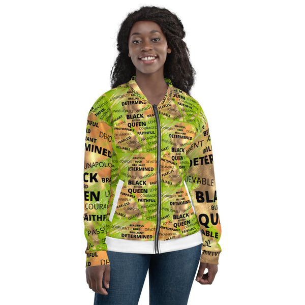 BBB ( Beautiful Black Blessed-Queen) Unisex Bomber Jacket (Lime green/gold)