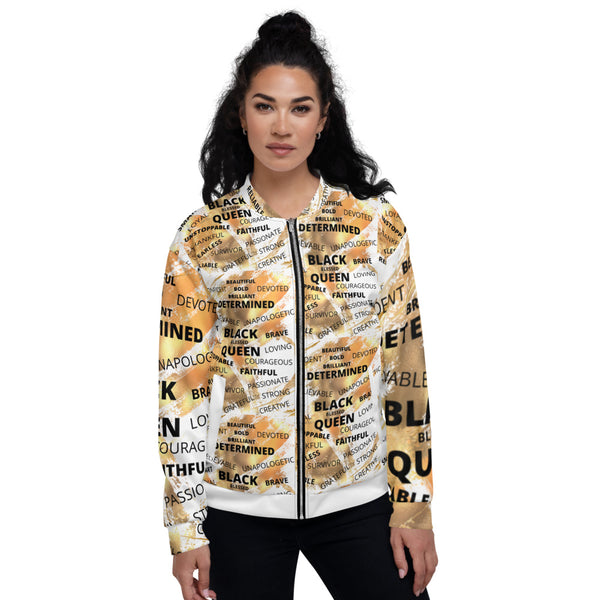 BBB ( Beautiful Black Blessed-Queen) Unisex Bomber Jacket (Gold/White)