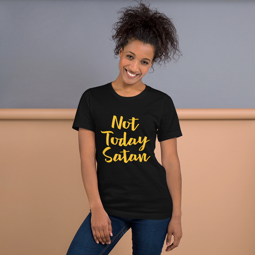 Not today Satan (black with gold) Short-Sleeve Unisex T-Shirt Blu'Z Not today Satan (black with gold) Short-Sleeve Unisex T-Shirt Blu'Z