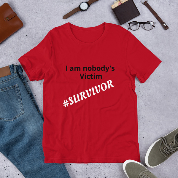 I am nobody's victims (#Survivor) black and white print- Short-Sleeve Unisex T-Shirt