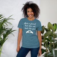 Make a friend (white print w/heart hands)Short-Sleeve Unisex T-Shirt